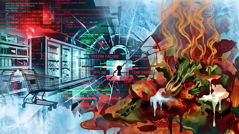 Abstract illustration of spoiling food due to failed refrigeration in grocery store. Image: Google Gemini