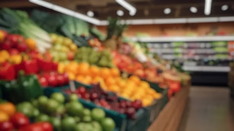 Blurred background of a stunning arrangement of fresh fruits and vegetables in a modern grocery store, showcasing a colorful array of healthy produce, ideal for promoting nutrition and wellness.; Shutterstock ID 2716670283