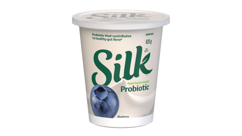 A tub of Silk Active Health in blueberry flavour