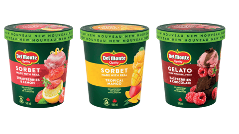 Tubs of Del Monte's new sorbets and gelato