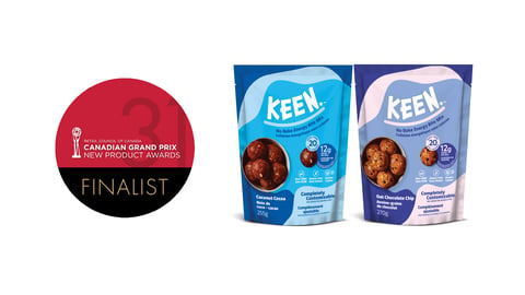 Packs of KEEN No-Bake Energy Bite Mix next to the Grand Prix logo