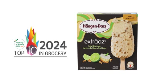 A box of Häagen-Daz Exträaz Key Lime Pie ice cream bar next to the Top 10 in Grocery logo