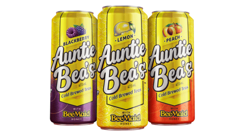 Can of Auntie Bea’s Cold Brewed Tea in Lemon, Peach and Blackberry