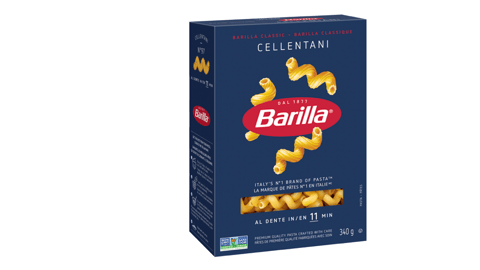 A box of cellentani pasta from Barilla