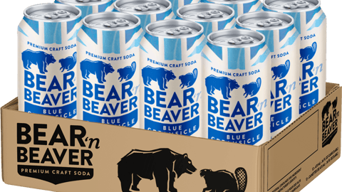 A case of Bear 'n Beaver Blue Creamsicle Soda