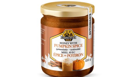 A jar of Dutchman’s Gold Honey with Pumpkin Spice