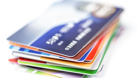 credit cards stack on white; Shutterstock ID 145590460