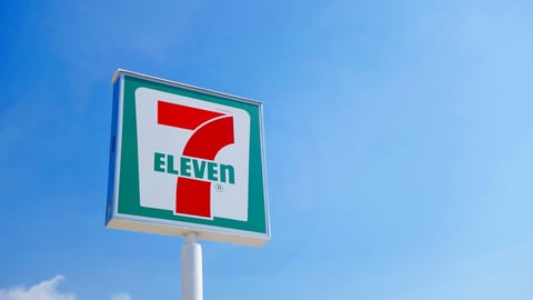 Bangkok : 12 April 2017 : 7-Eleven sign high up in sky for customer can see from long distance, 7-Eleven is the world's largest convenient store franchise with more than 50,000 outlets.; Shutterstock ID 625309124