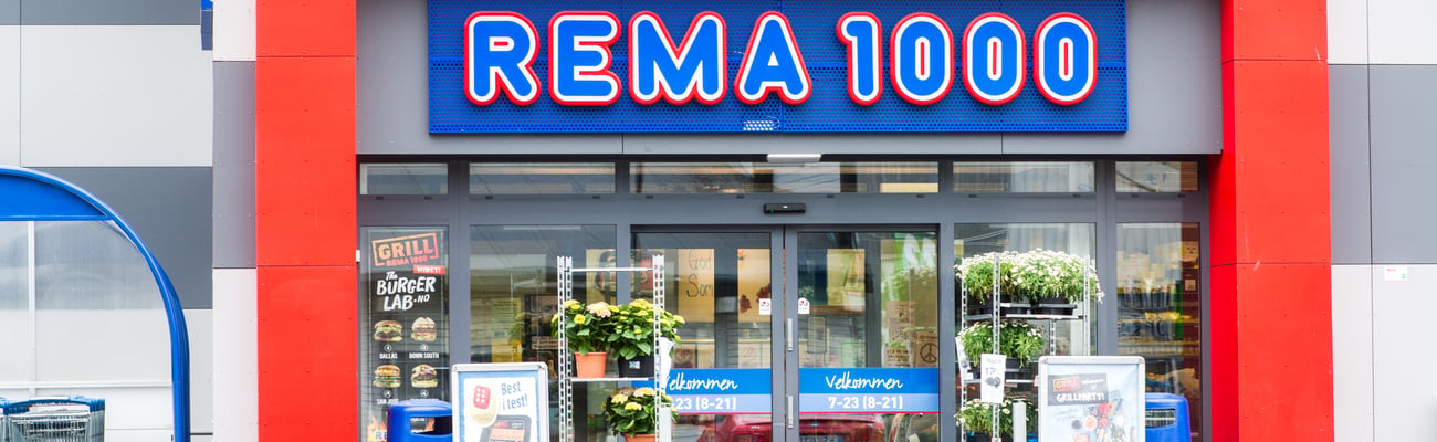 Discount grocer REMA 1000 exterior shot in Norway