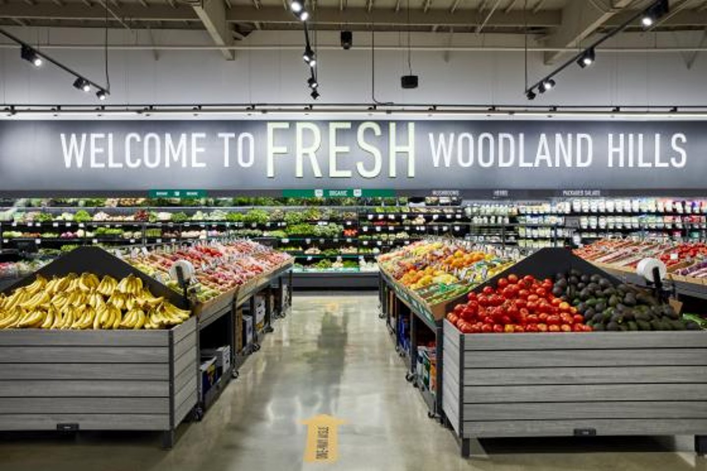 The produce department within an Amazon Fresh grocery store 