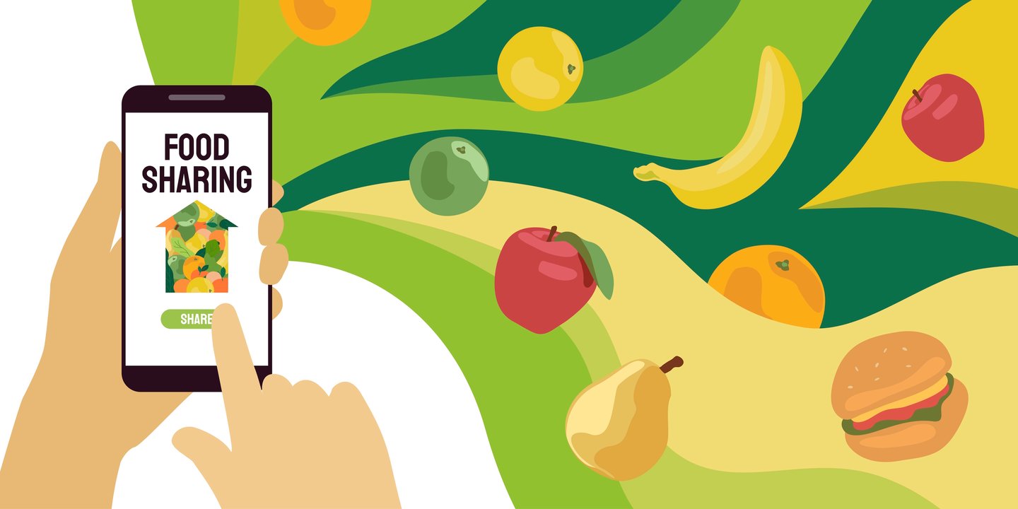 Vector illustration of share meal, waste reduction smartphone app