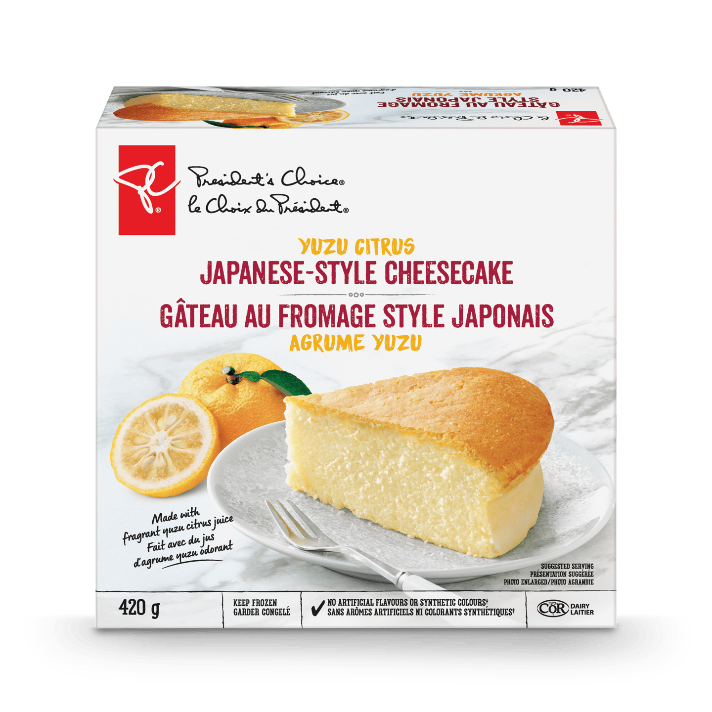 Package shot of yuzu citrus Japanese-style cheesecake