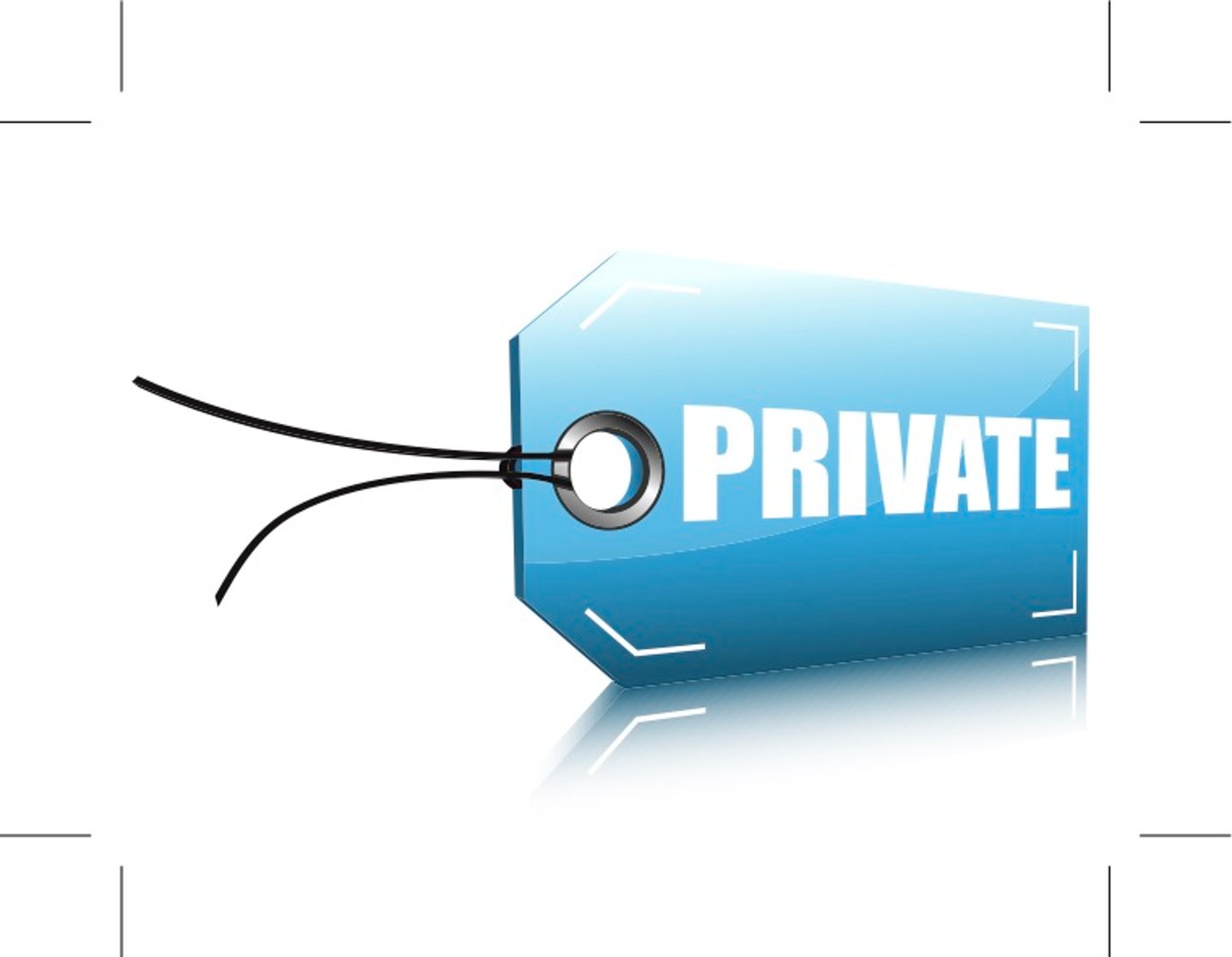 3D vector image of a blue label with the word private printed on it