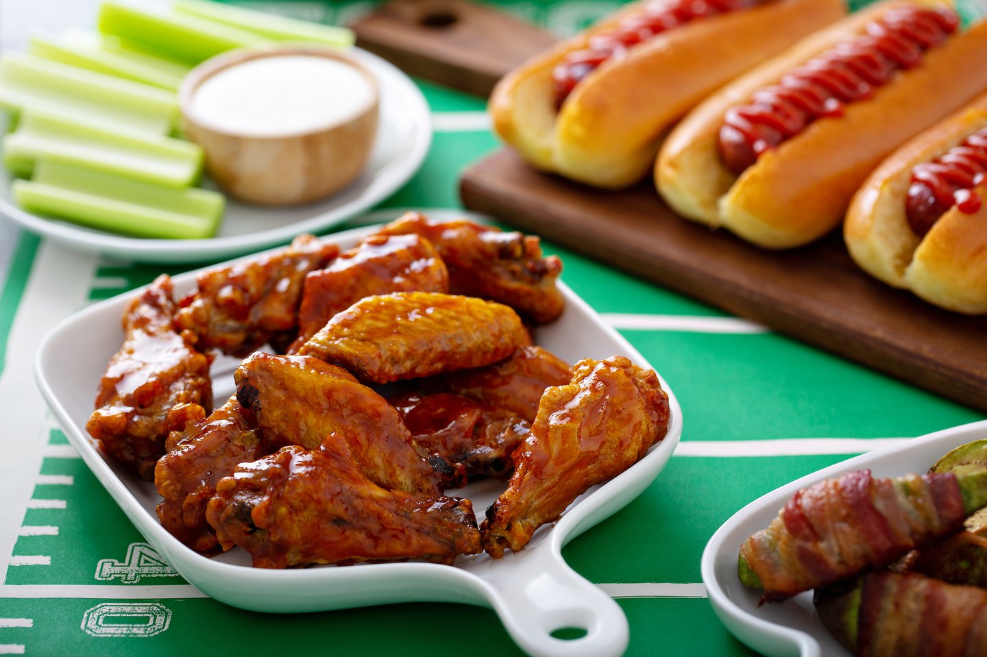 Hot wings glazed with honey, air fried or roasted, game day food