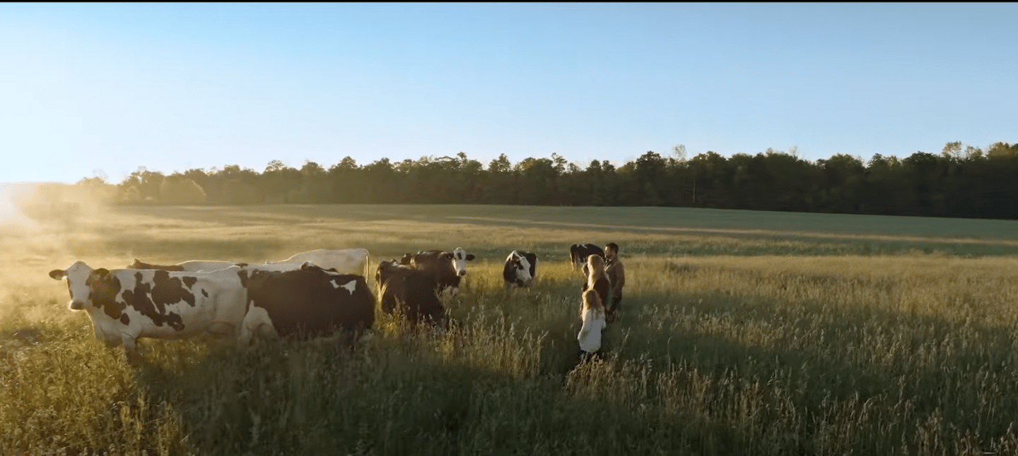 Dairy Farmers of Canada, family standing in a farm field with cows