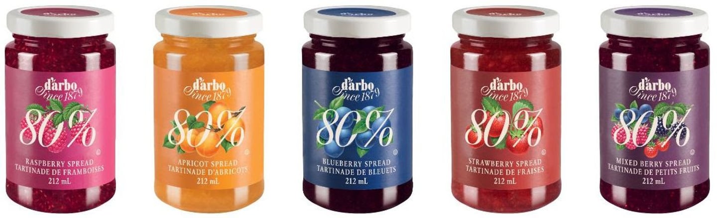 Jars of Darbo’s 80% Fruit spreads