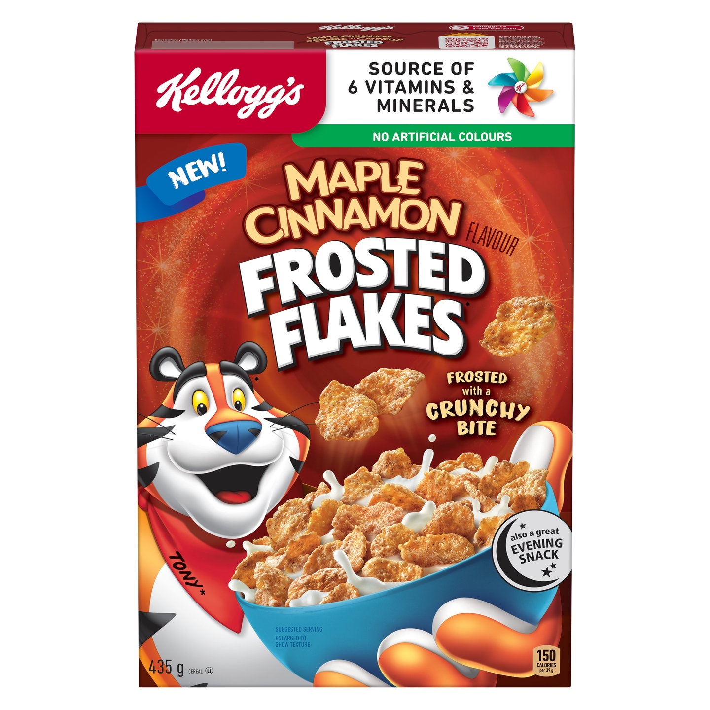 A box of Maple Cinnamon Frosted Flakes Cereal