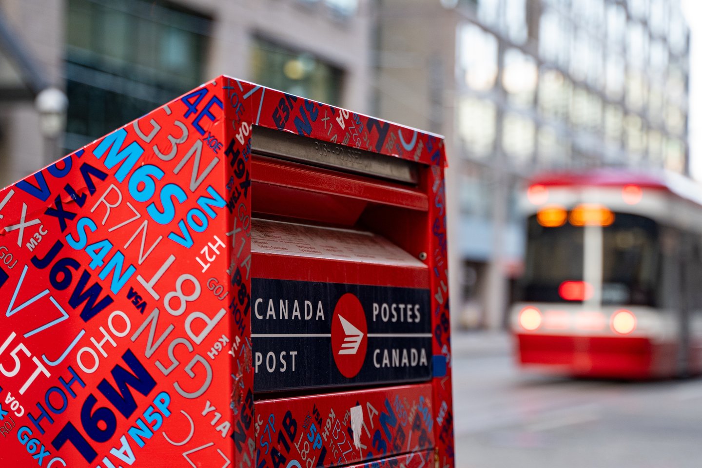 Canada Post box in Downtown Toronto. Canada Post Corporation is a Crown corporation that functions as the primary postal operator in Canada. Toronto, Canada - April 29, 2024.