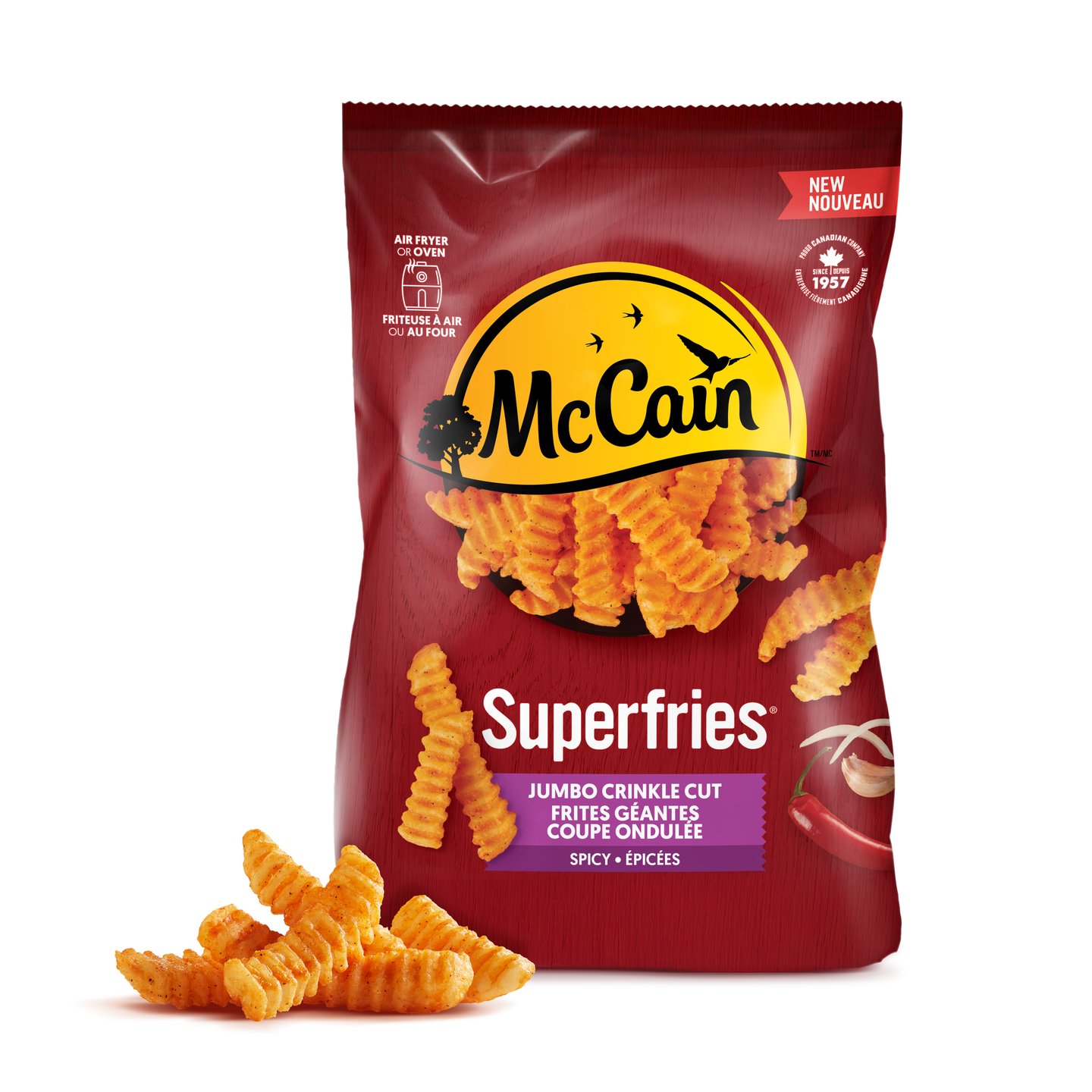 A bag of McCain Jumbo Crinkle Fries 