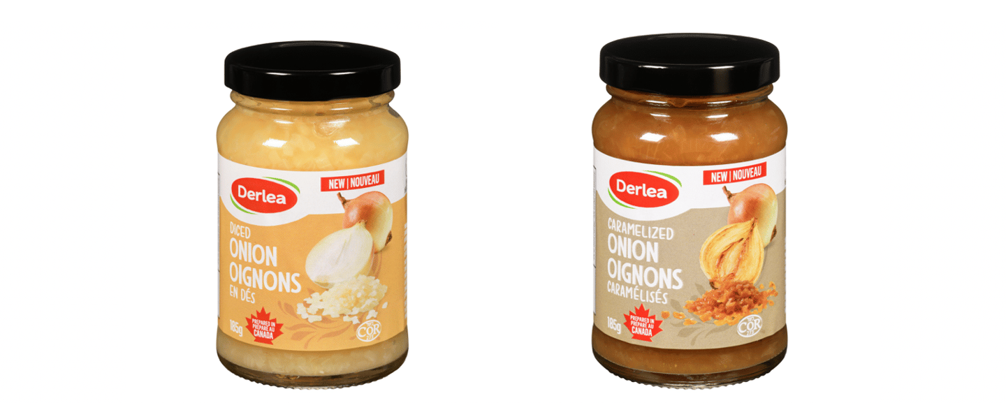 Jars of Derlea Brand Foods’ Diced Onion and Caramelized Onion