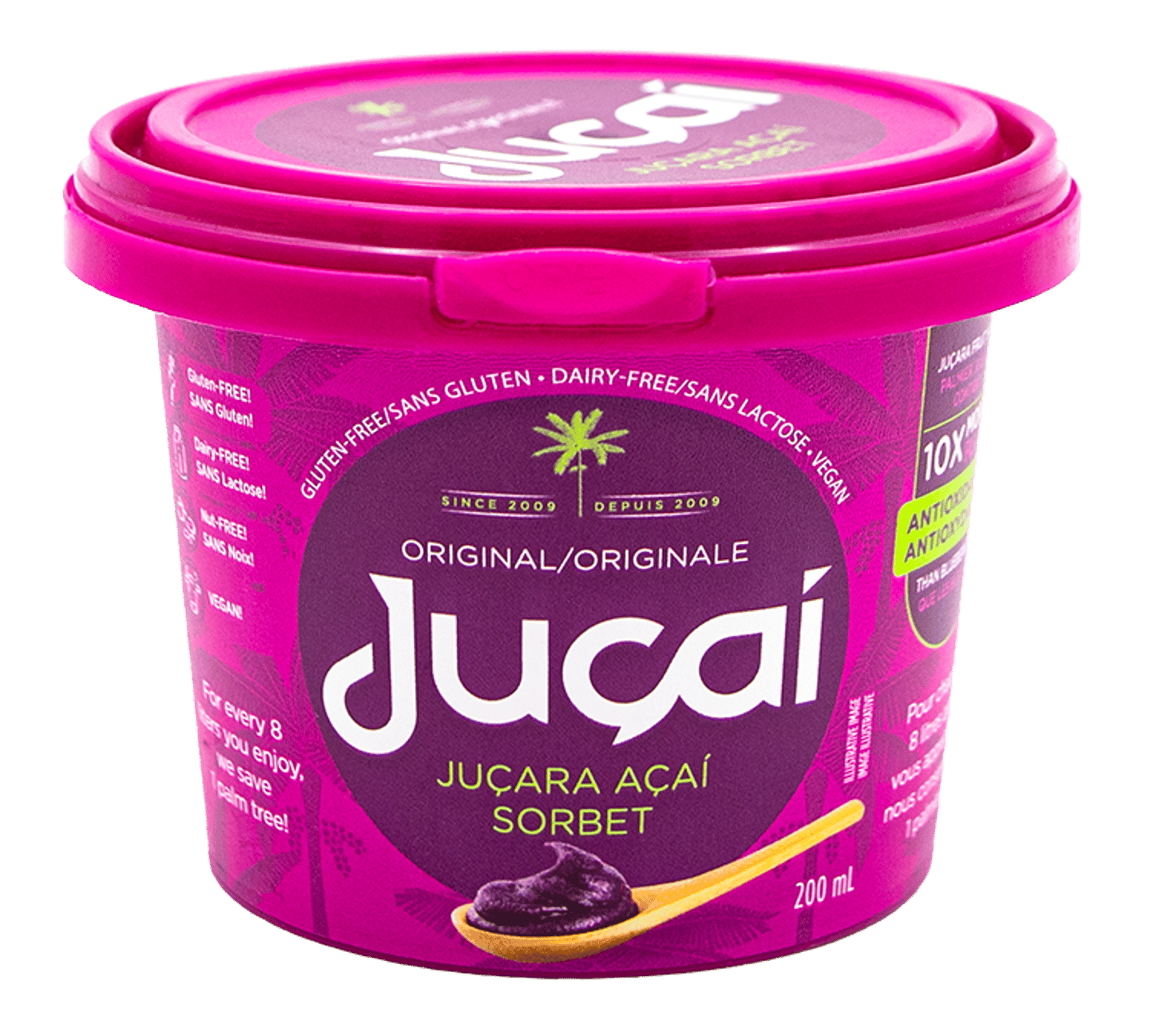 A container of Juçaí Açaí Sorbet in original