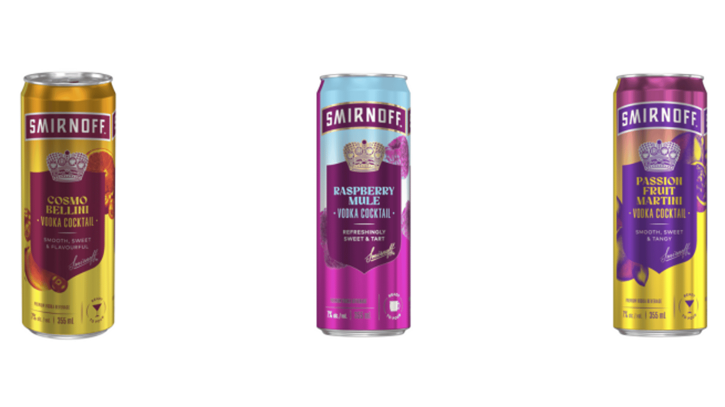 Three cans of ready-to-drink Smirnoff vodka cocktails