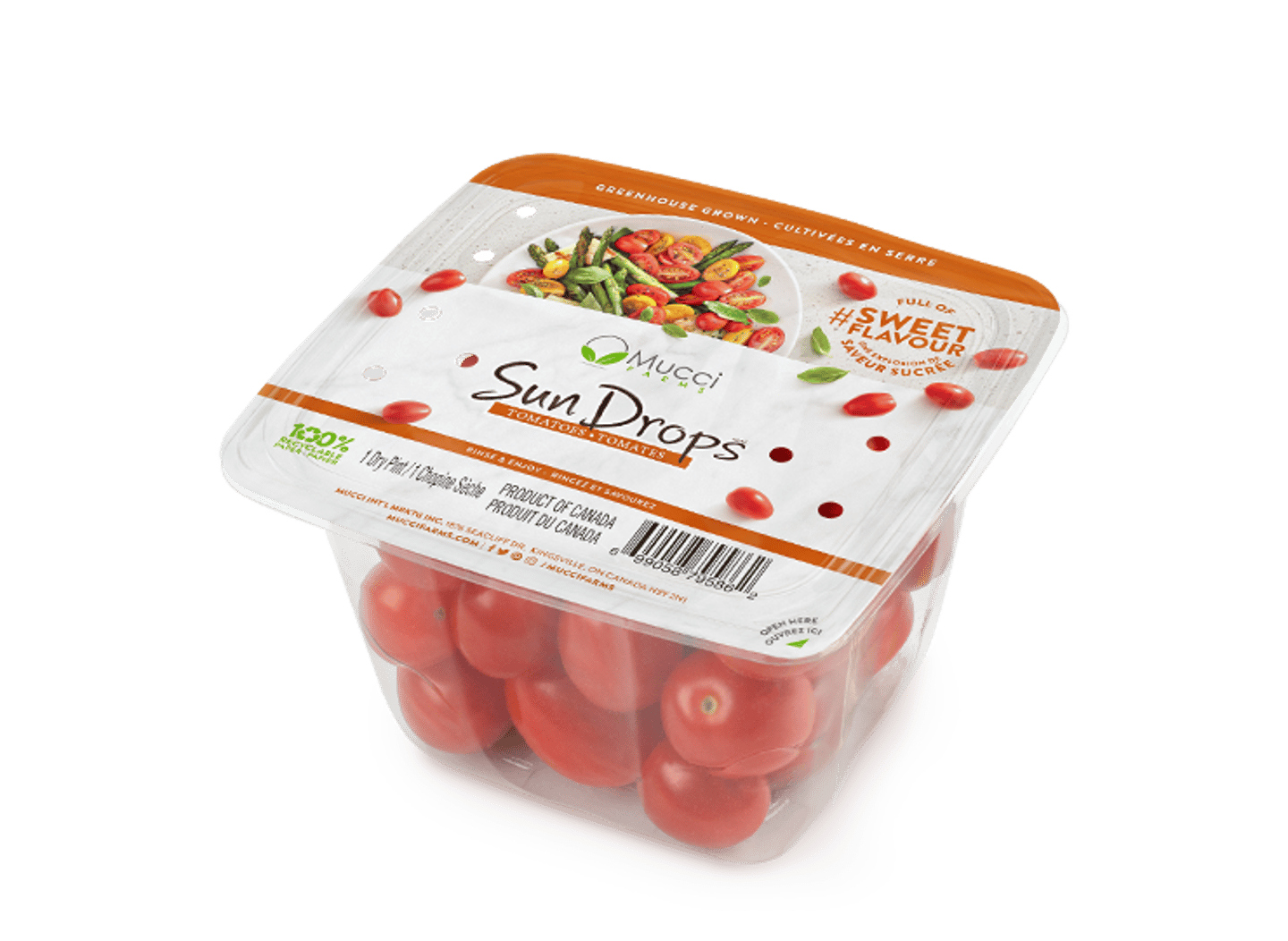 A container of Mucci Farms' Organic Sun Drops Sweet Grape Tomatoes