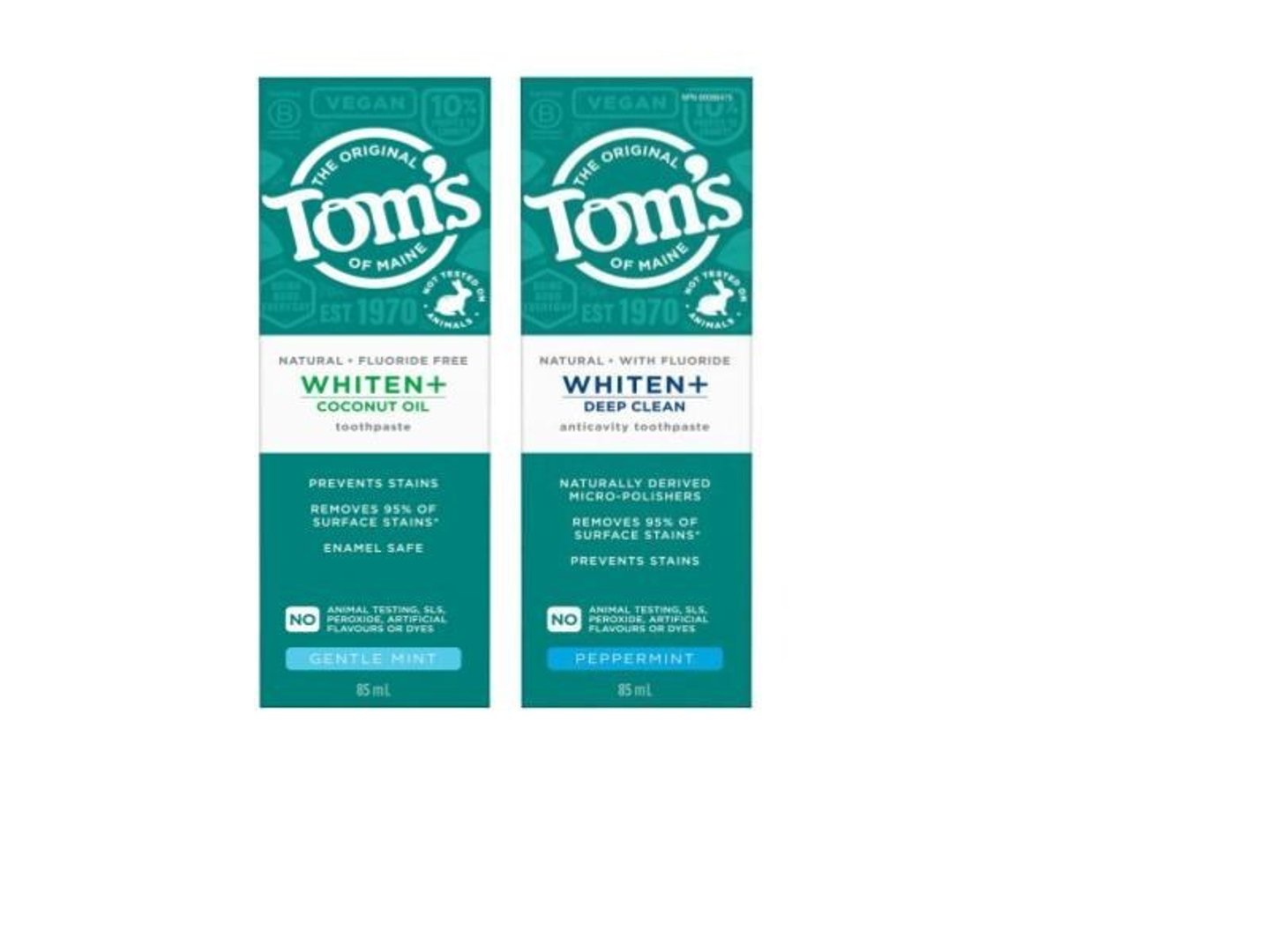 Boxes of Tom's of Maine Whiten+ Toothpaste