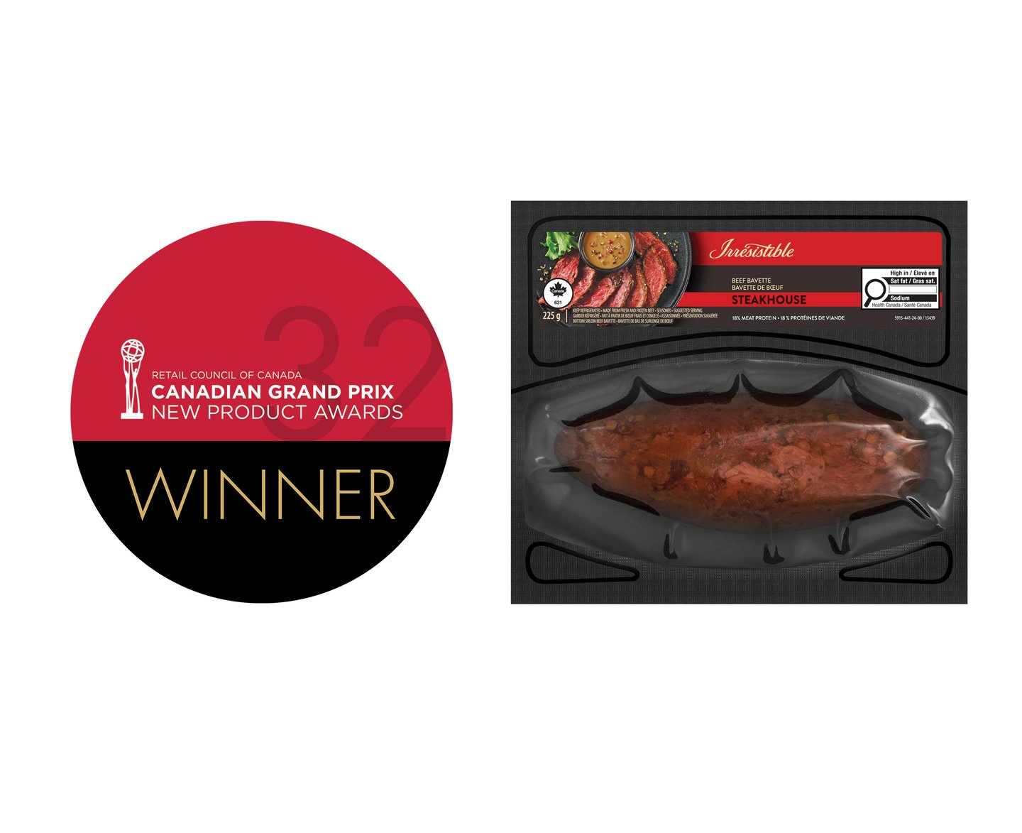 A pack of Irrésistible Beef Bavette next to the Grand Prix winners logo