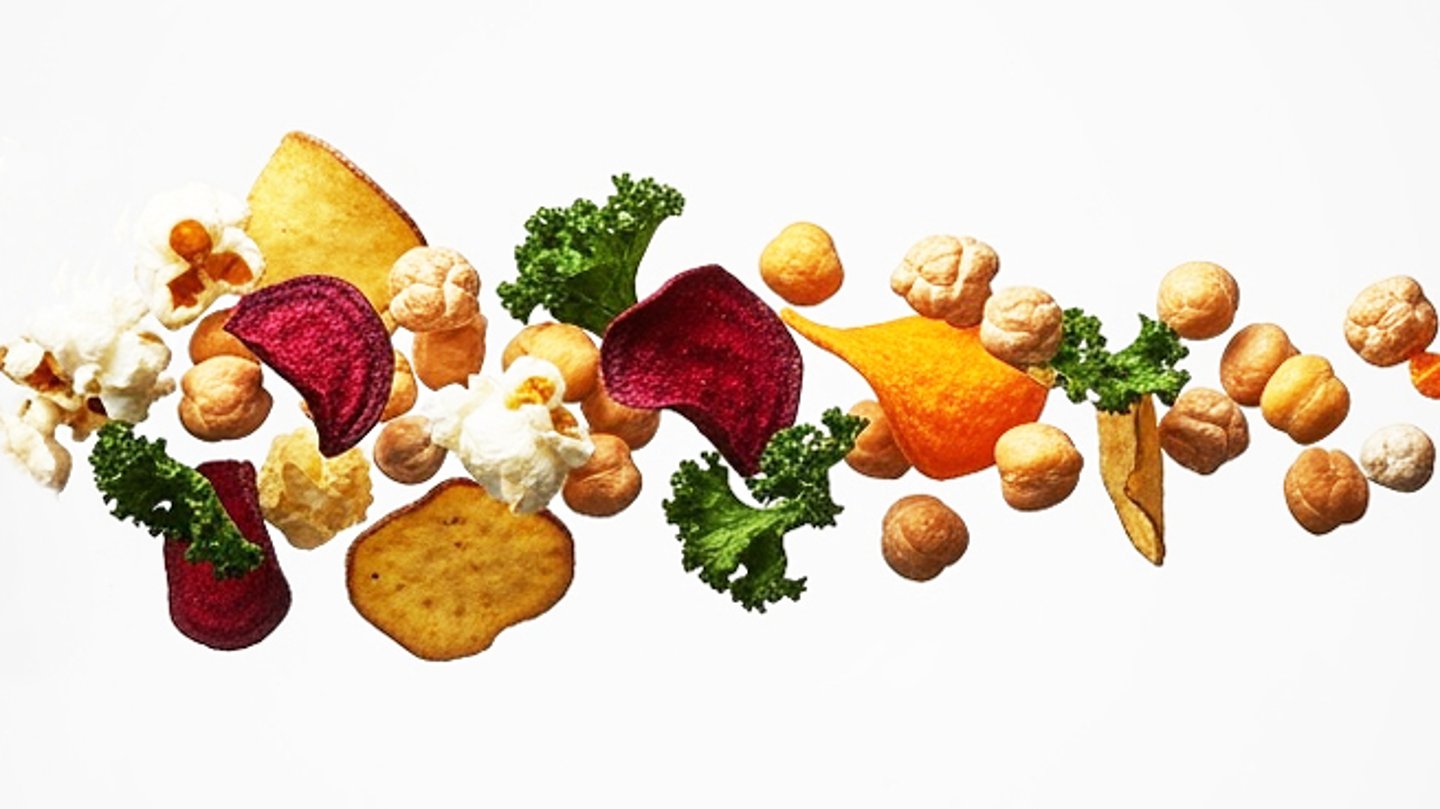 Floating chips, veggie chips and chickpeas