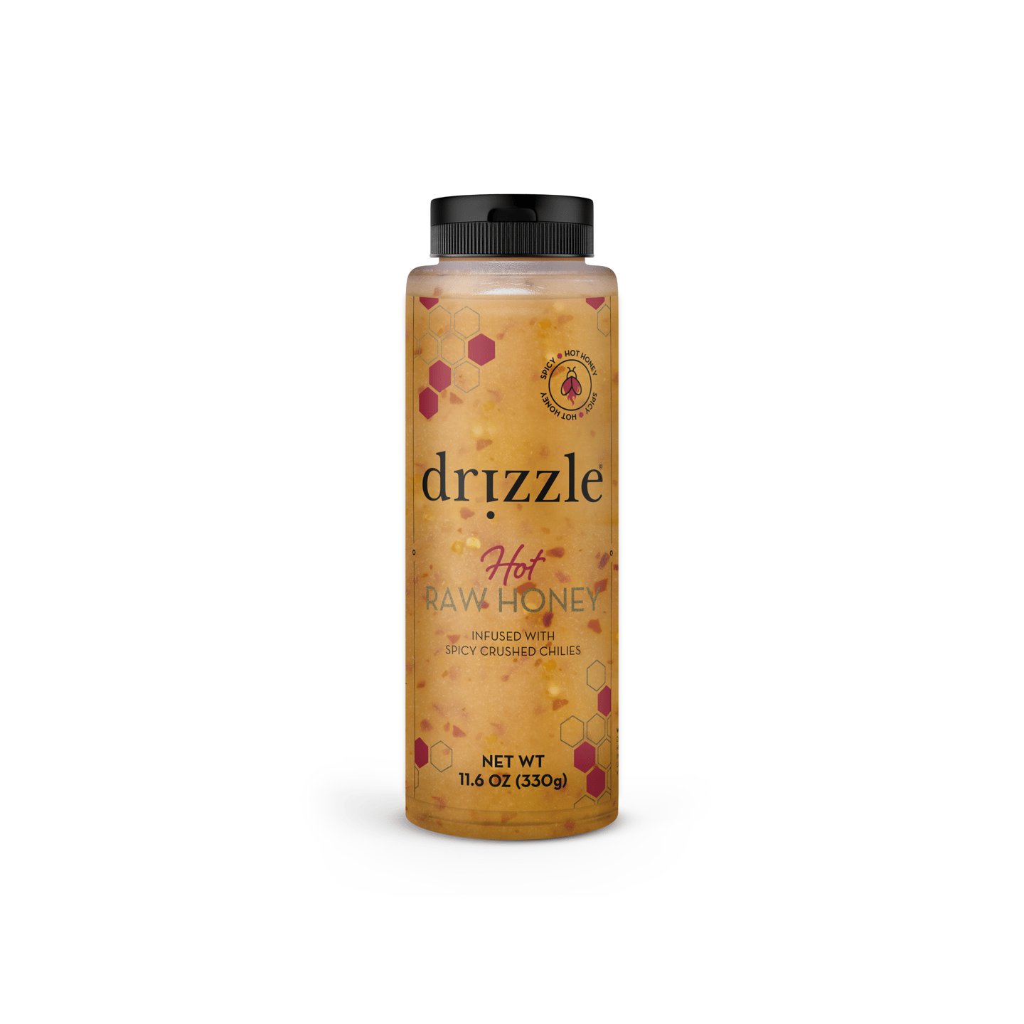 A bottle of Drizzle Hot Raw Honey Squeeze Bottle