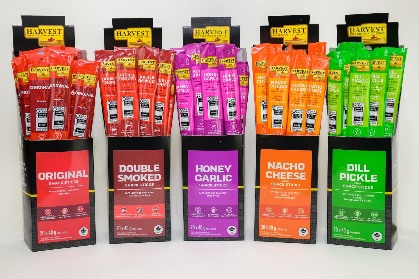 Packs of Harvest Meat Snack Sticks in five flavours