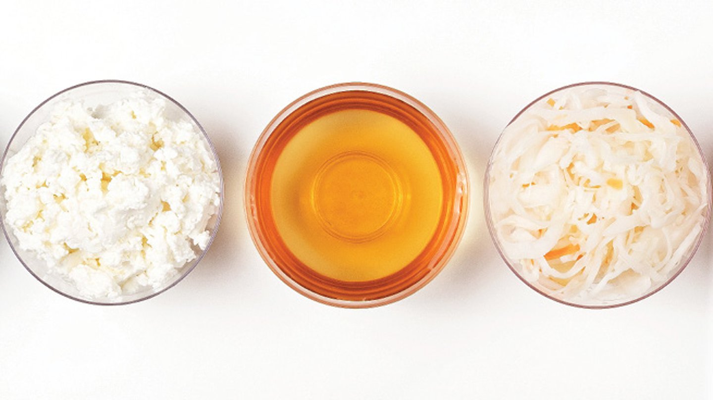 Fermented foods in clear dishes