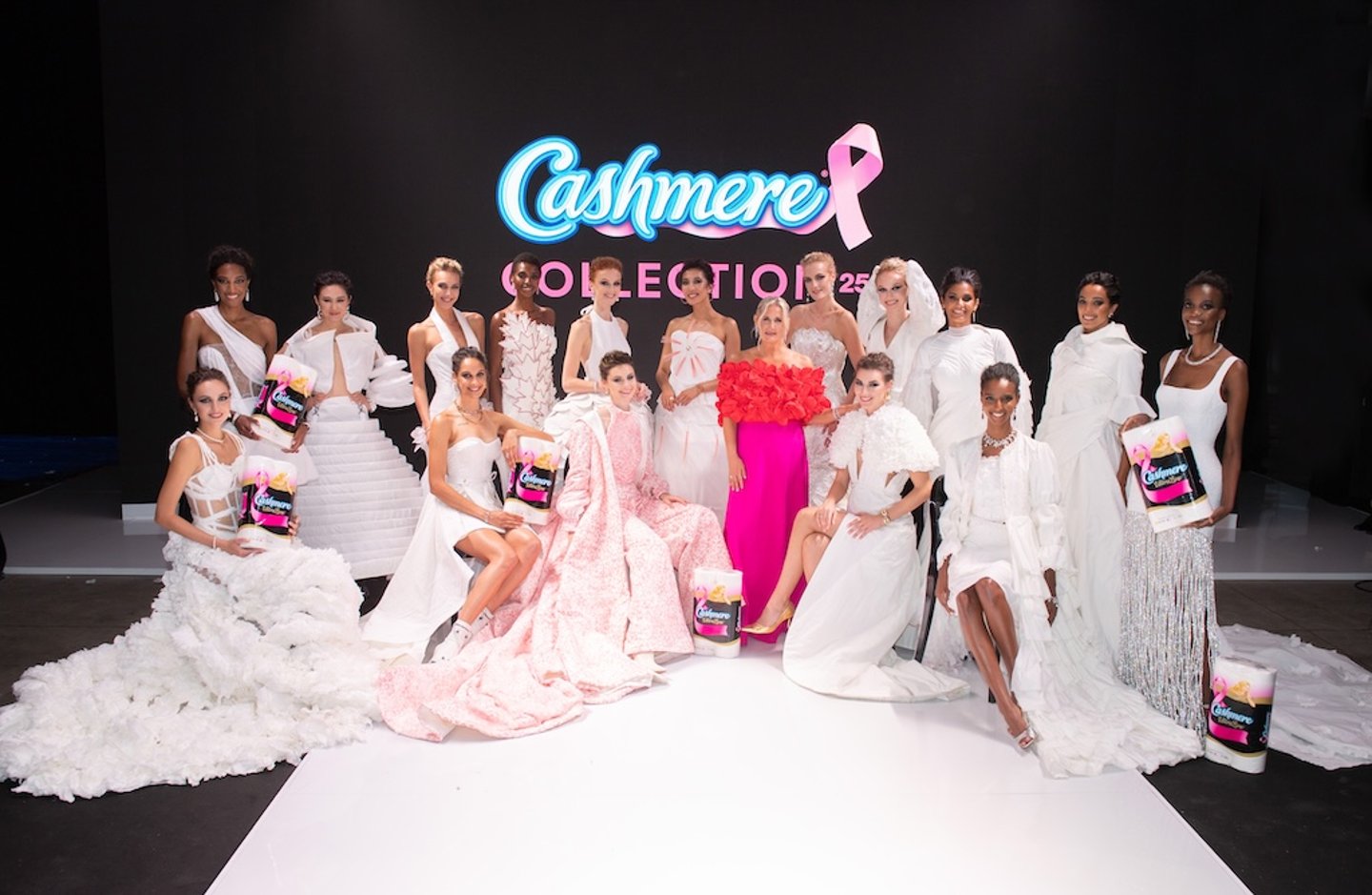 Group of models pose for Kruger's Cashmere Collection fashion show 