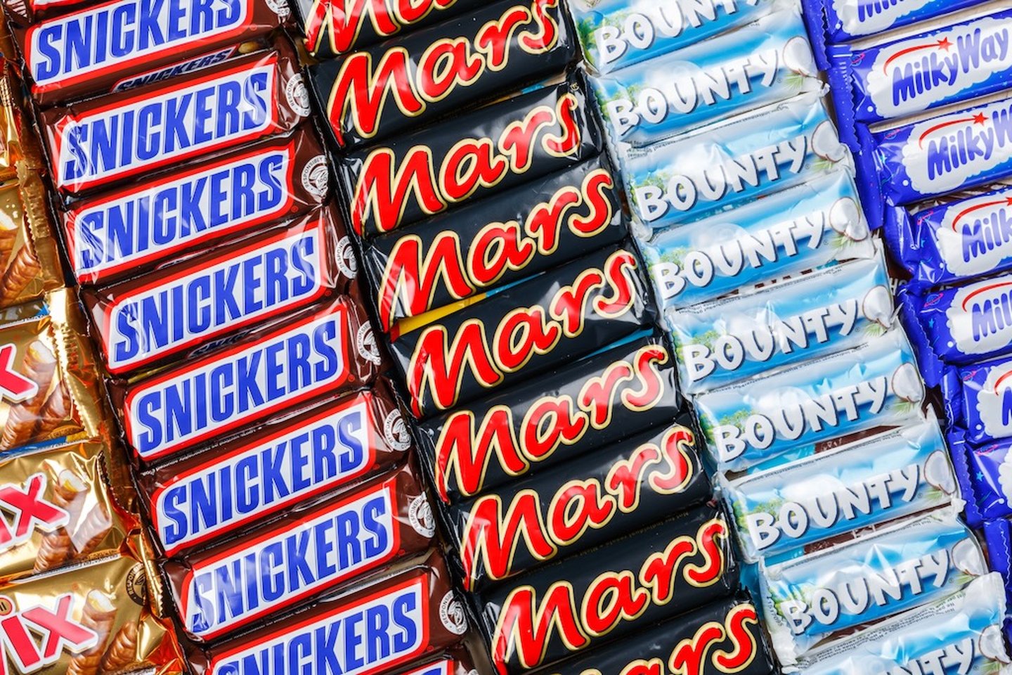 Twix, Snickers, Mars and Bounty chocolate bars