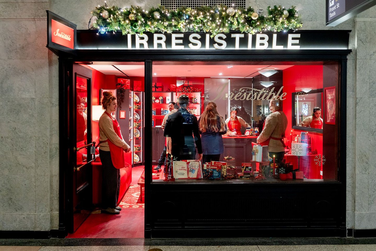 An exterior shot of the Metro and Food Basics pop-up at Toronto's Union Station