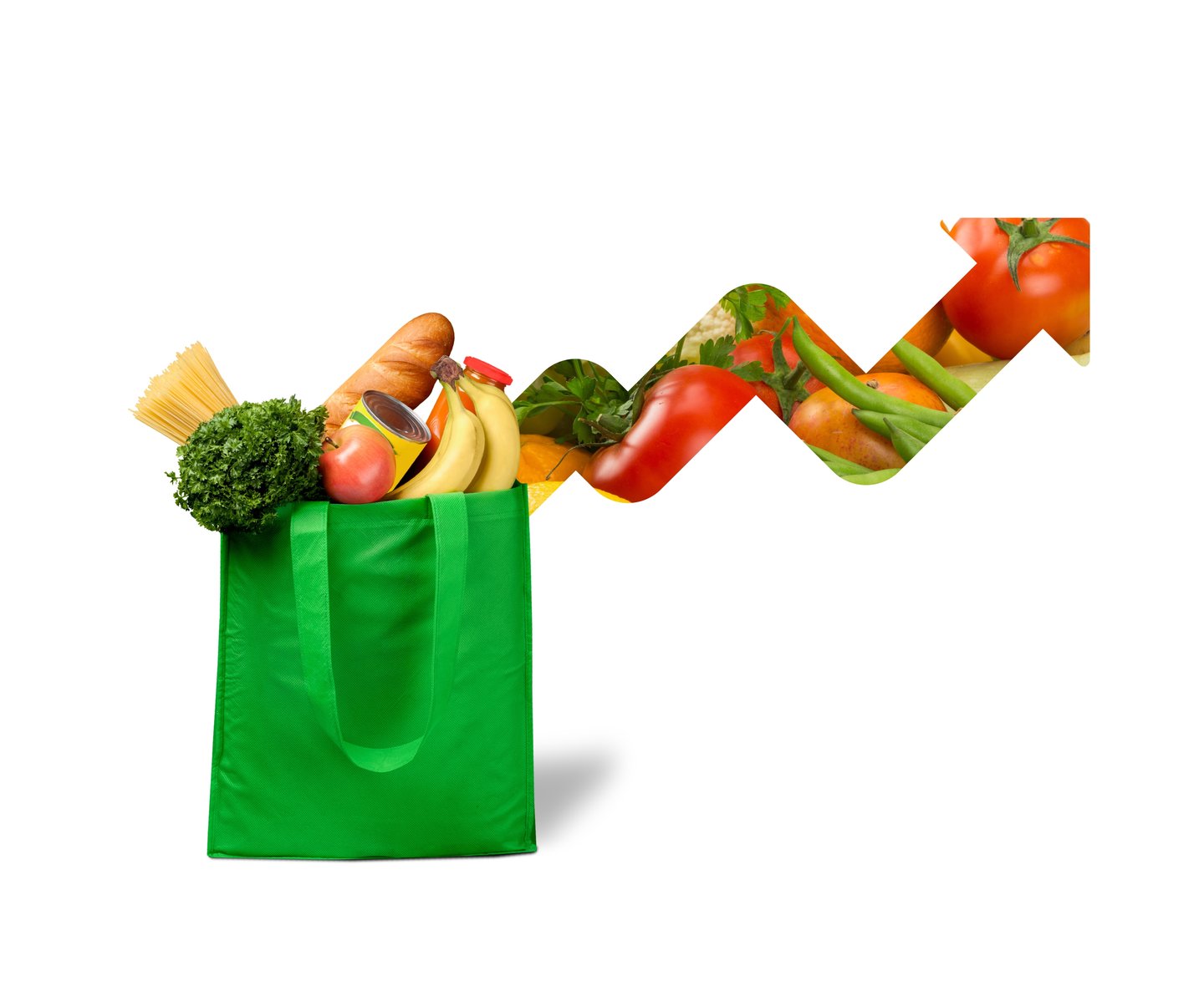 Rising grocery prices and surging cost concept and the rise of food costs with an arrow. Billion Photos