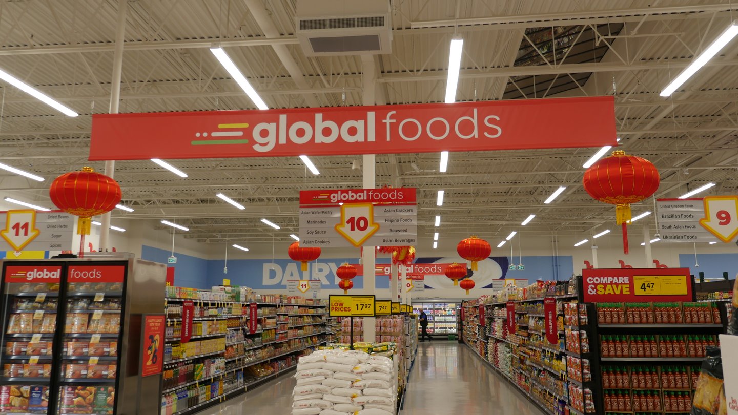 Global Foods aisle at Buy-Low Foods Pinetree location