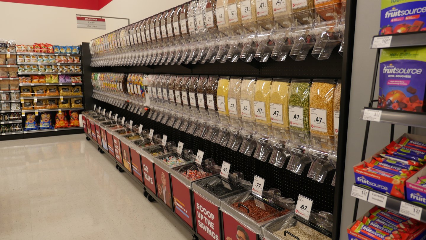Bulk food section at Buy-Low Foods Pinetree location