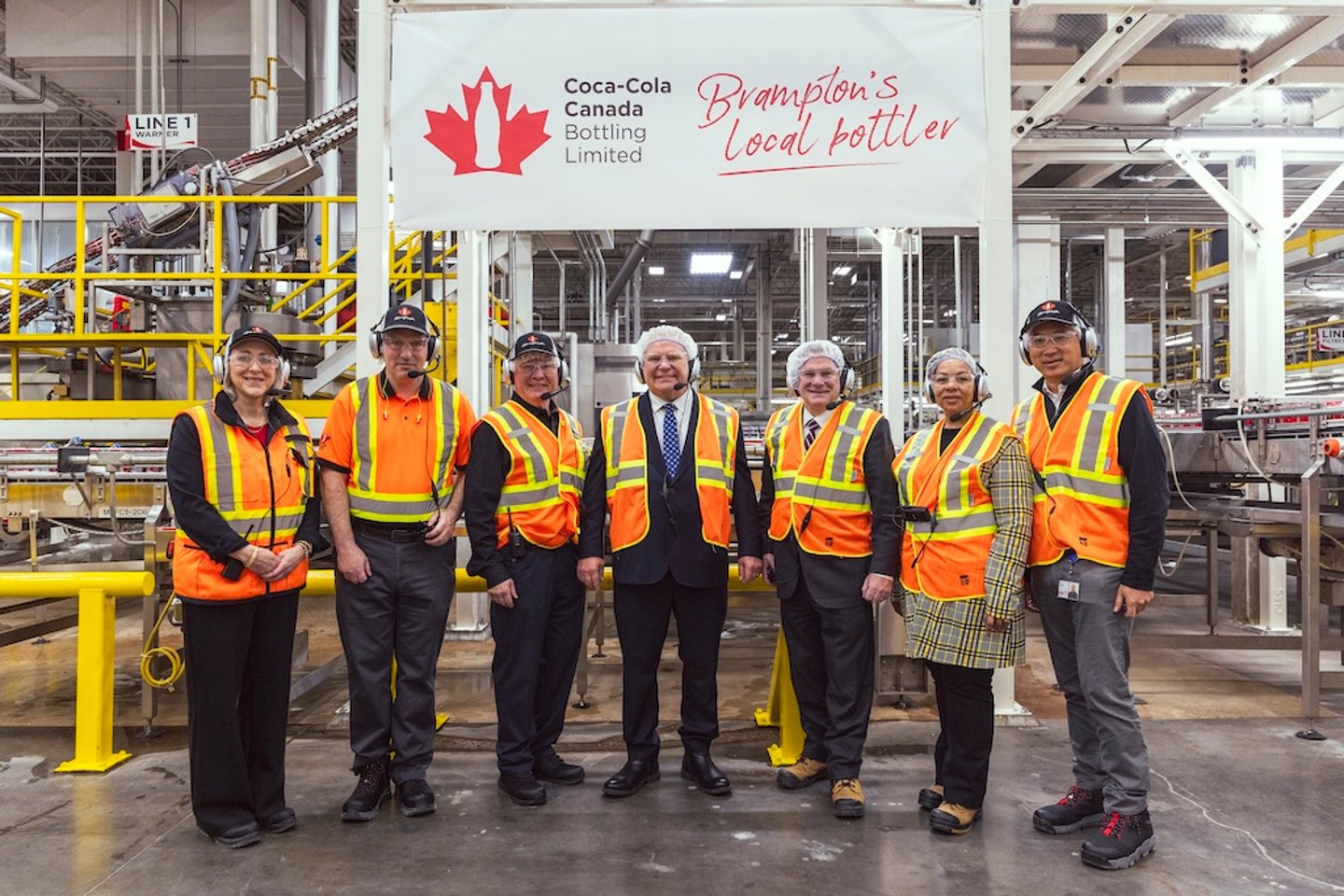 From left Tara Hayward, James McKechnie, Todd Parsons, Premier Doug Ford, Todd J. McCarthy, Charmaine A. Williams and Tony Chow