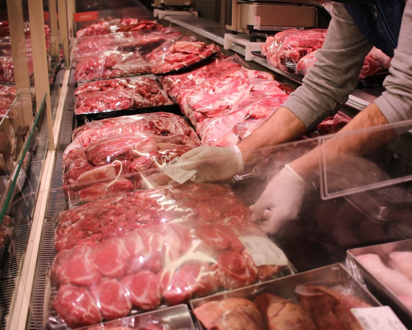 Halal meat in a display case