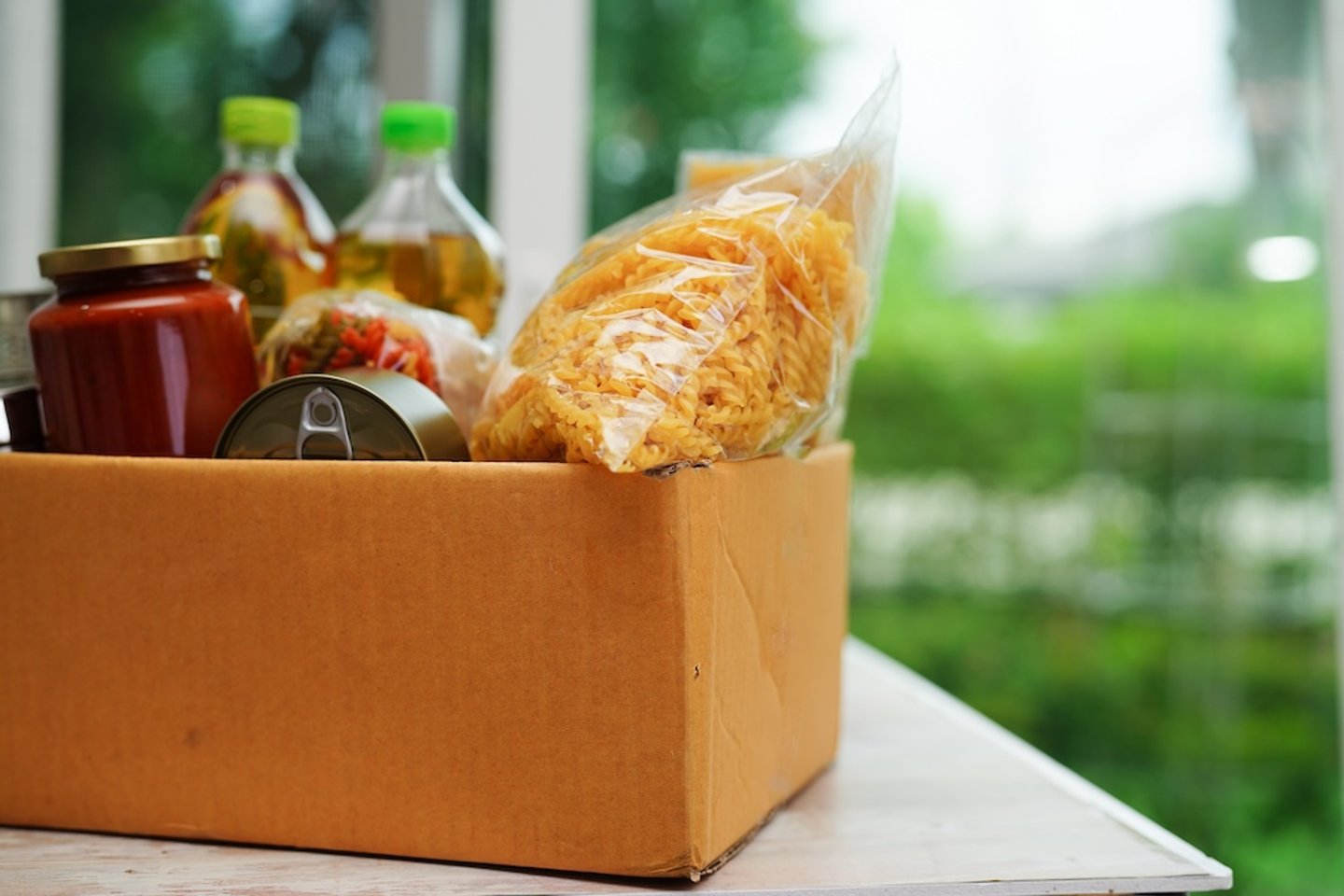 Non-perishable foods in a box for donation