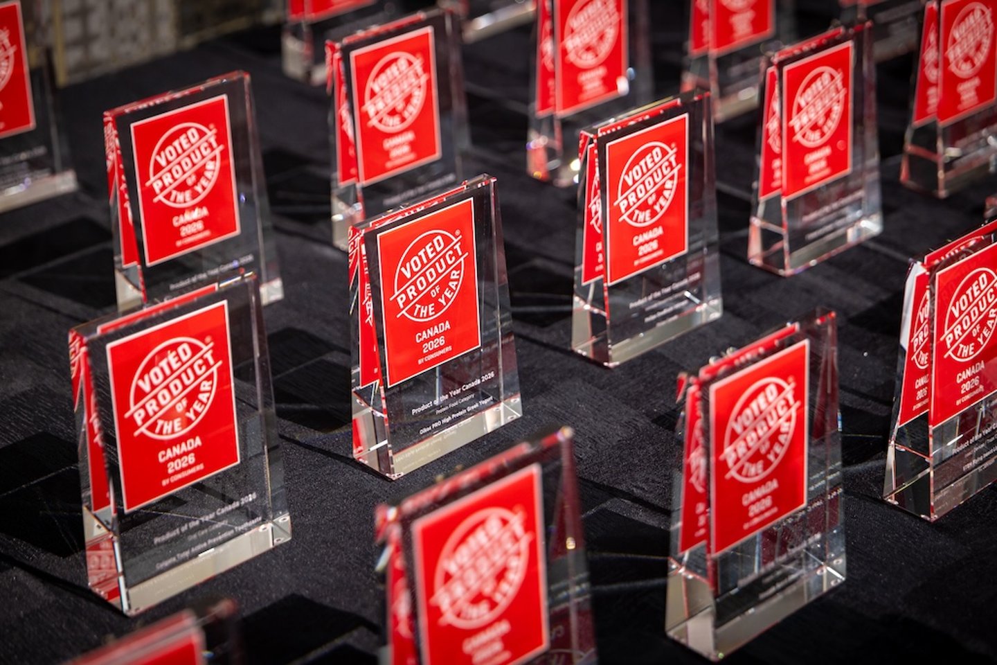 Product of the Year awards lined up on display 