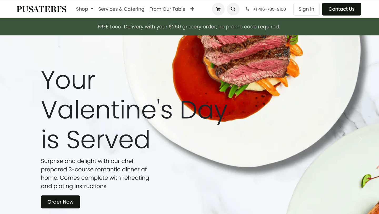 Pusateri's Valentine's Day menu selection