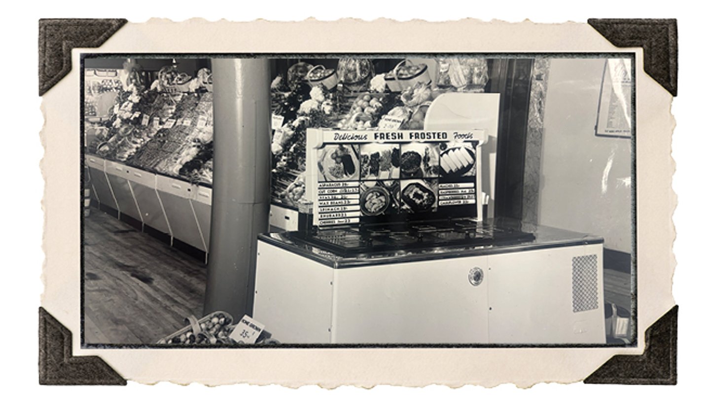 Frozen food section. Though they first appeared in the 1930s, frozen foods become a mainstream grocery category