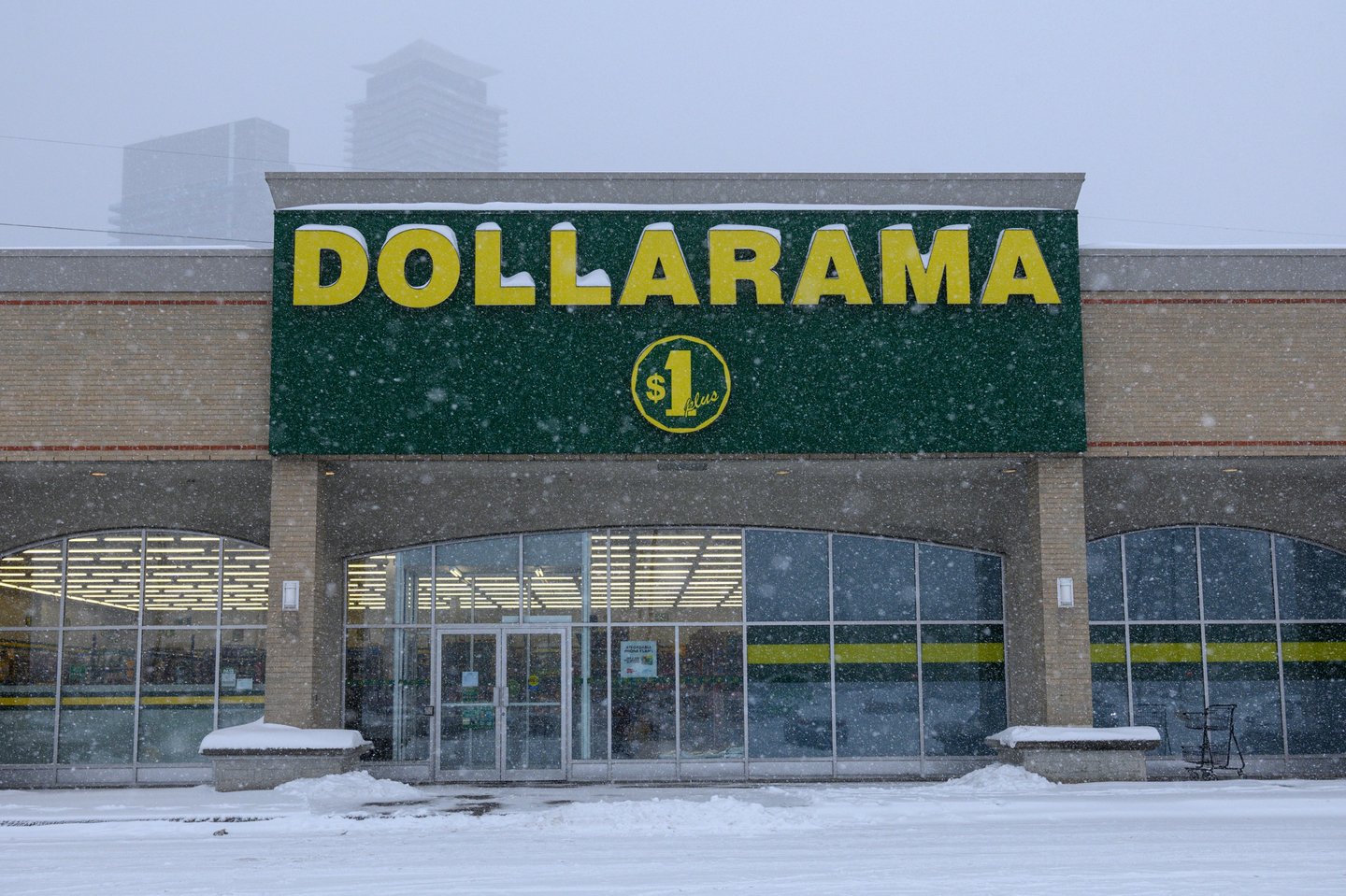 Close-up of Dollarama store sign on the building