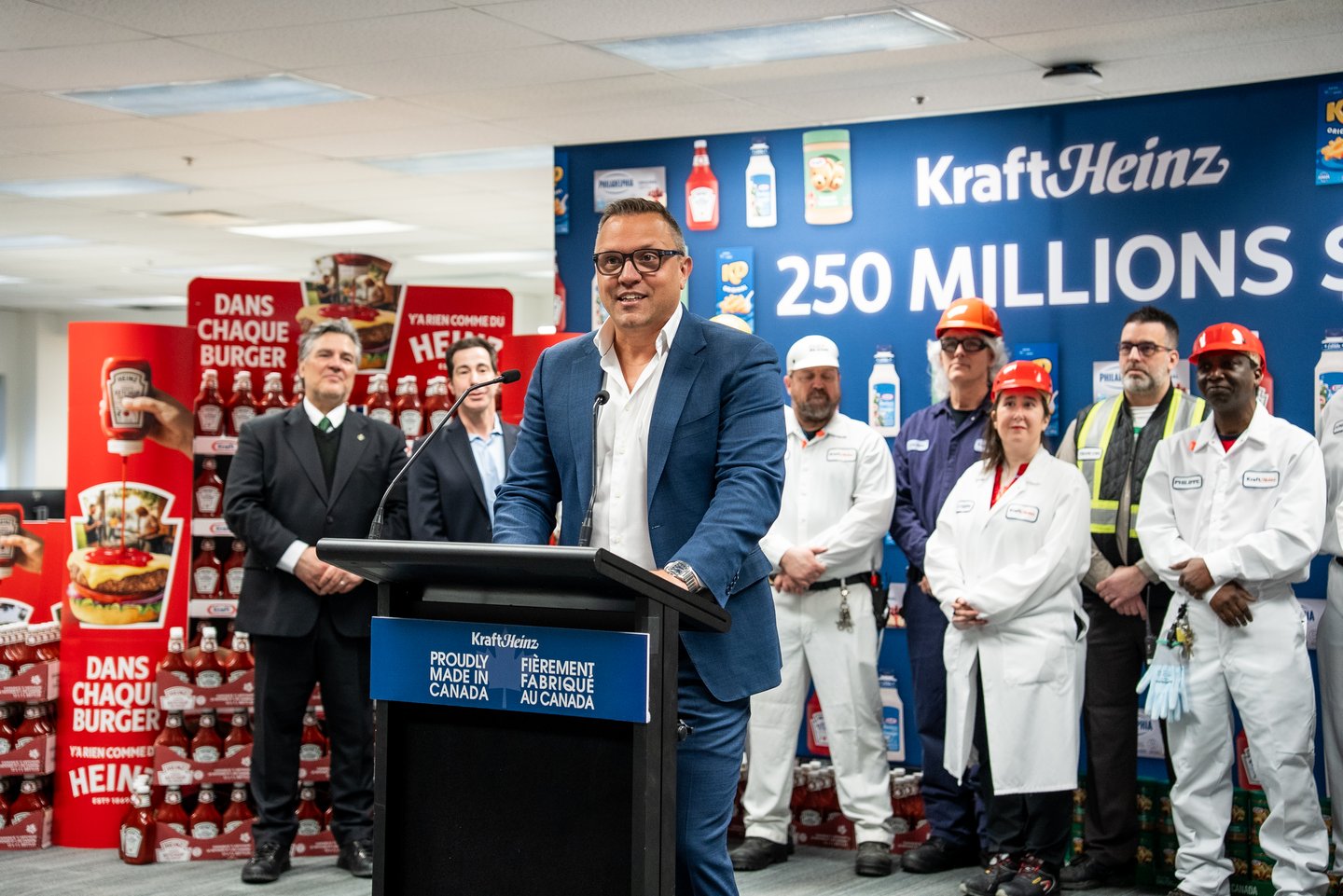 Kraft Heinz Canada president Simon Laroche standing at a podium