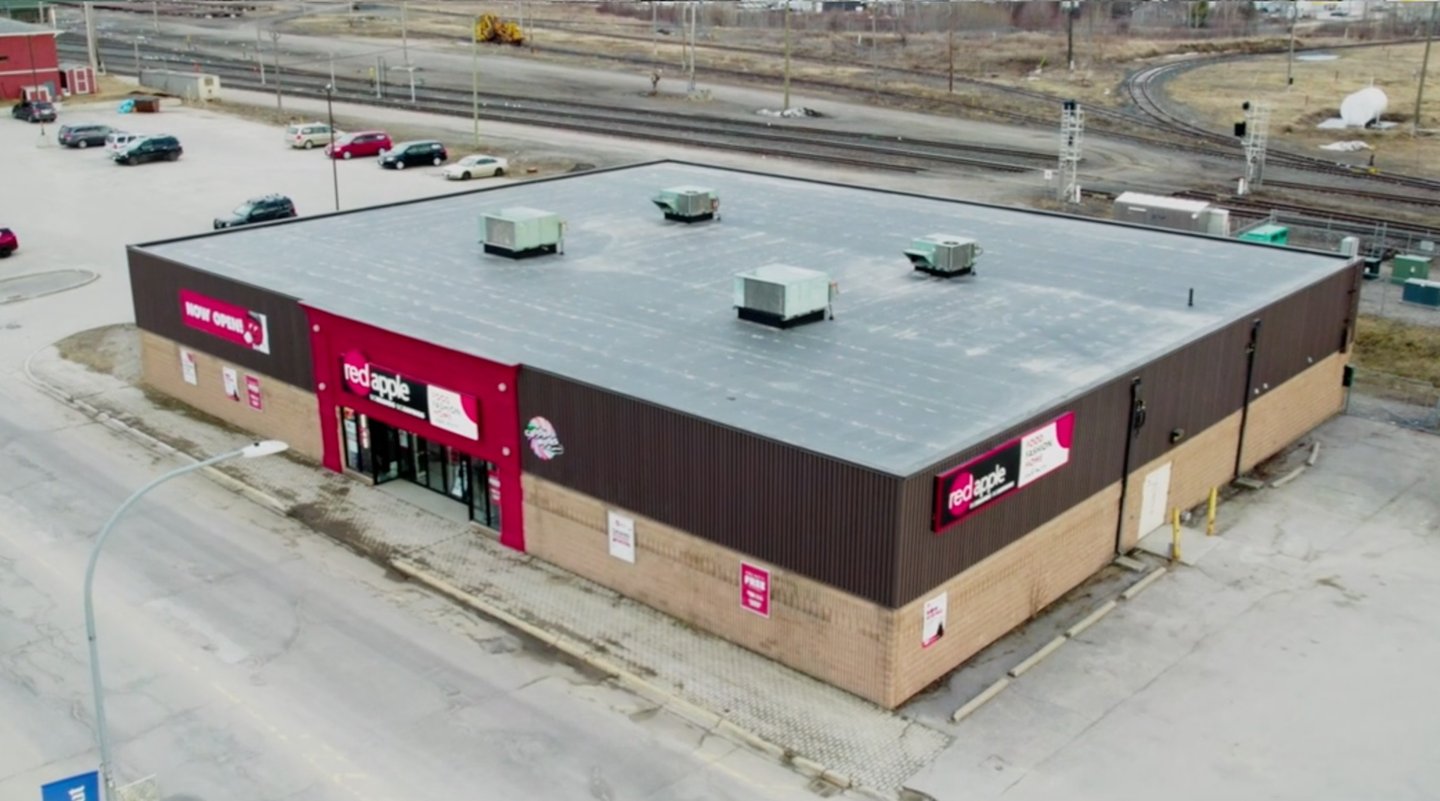 An aerial view of a Red Apple store