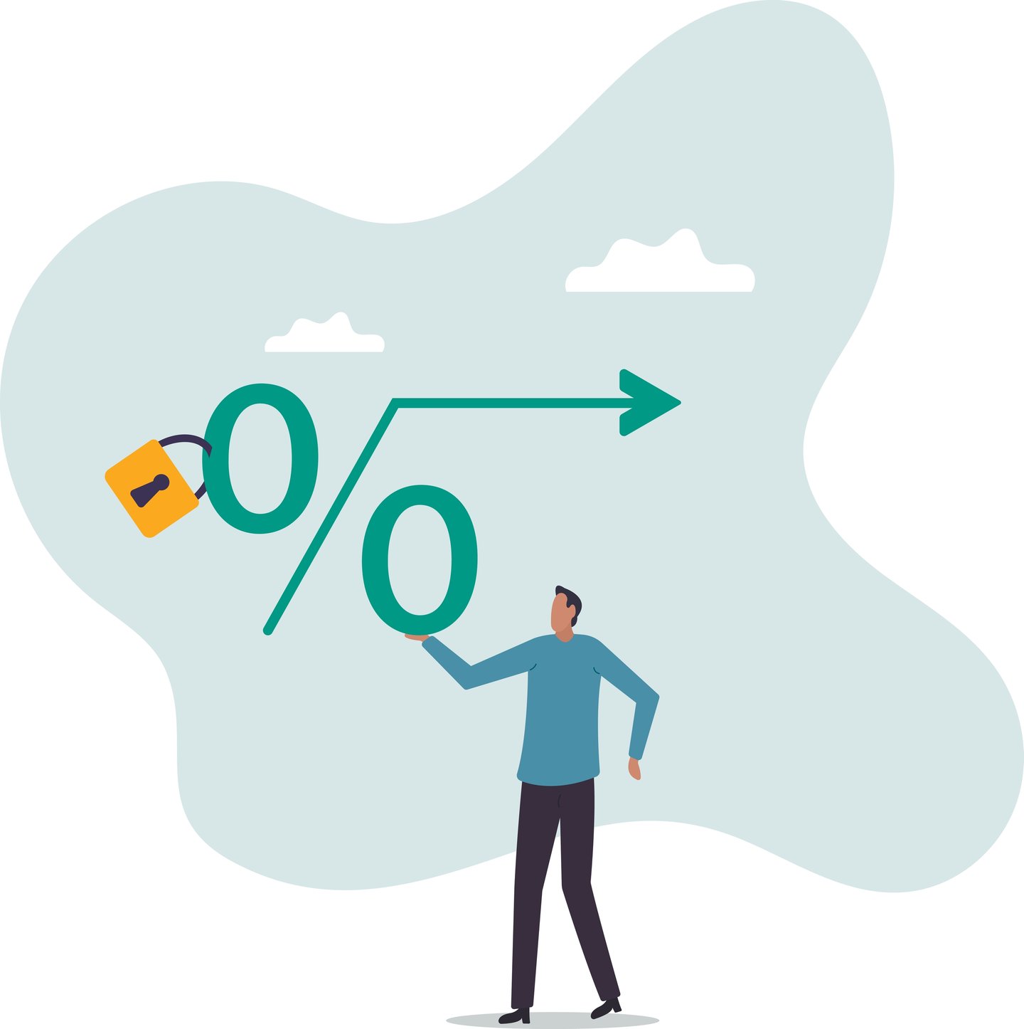 Fixed interest rate, mortgage or loan, fixed cost or constant price, banking or financial return rate.business concept.flat character