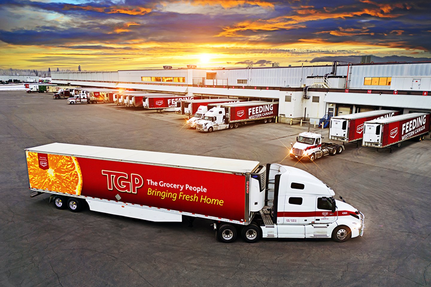 TGP trucks in front of a warehouse